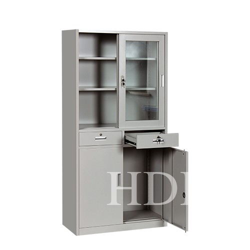 Customized 1800mm Tall Iron Sliding, Tall Black Storage Cabinet With Glass Doors